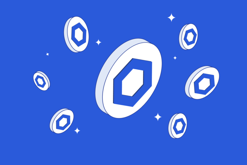 Floating Chainlink tokens in front of blue background