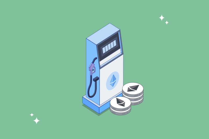 Illustration of gas station pump with Ethereum logo on it
