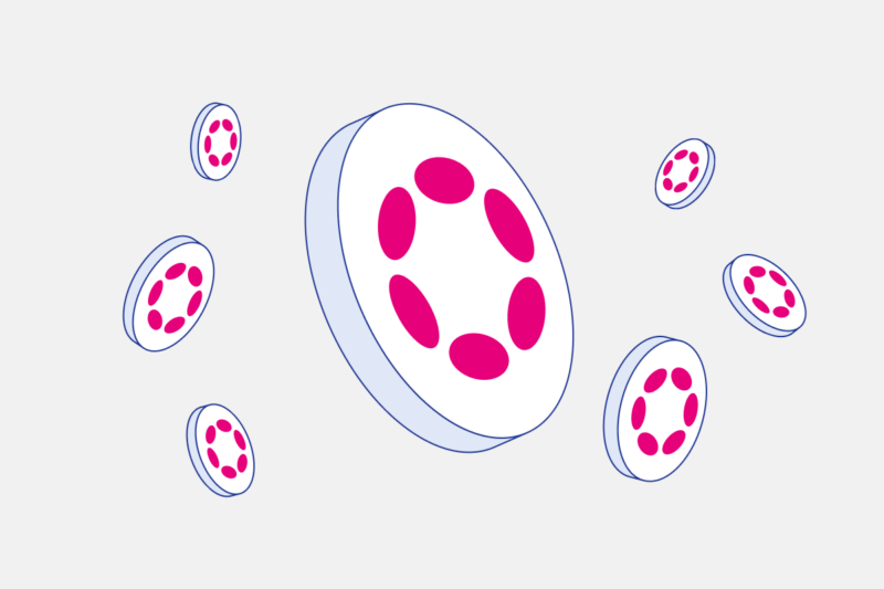 illustration of DOT tokens in front of pink background