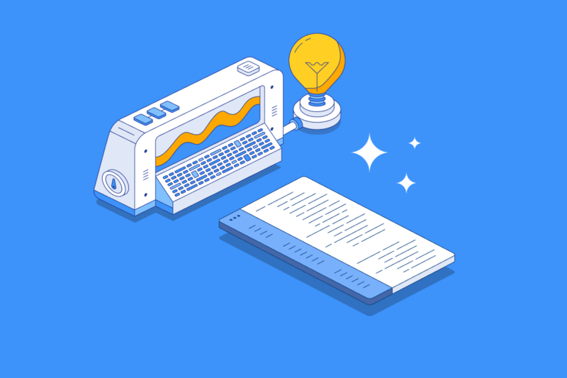 illustration of fax machine and light bulb in front of blue background